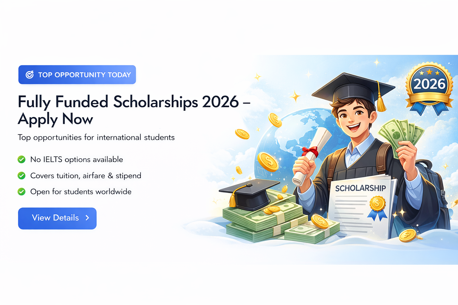 Fully Funded Scholarships 2026 – Apply Now (Top Opportunities for International Students)
