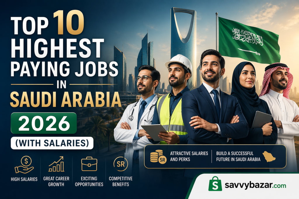 Discover the 10 highest paying jobs in Saudi Arabia in 2026. Find out which careers offer SAR 20,000+ monthly and how to qualify