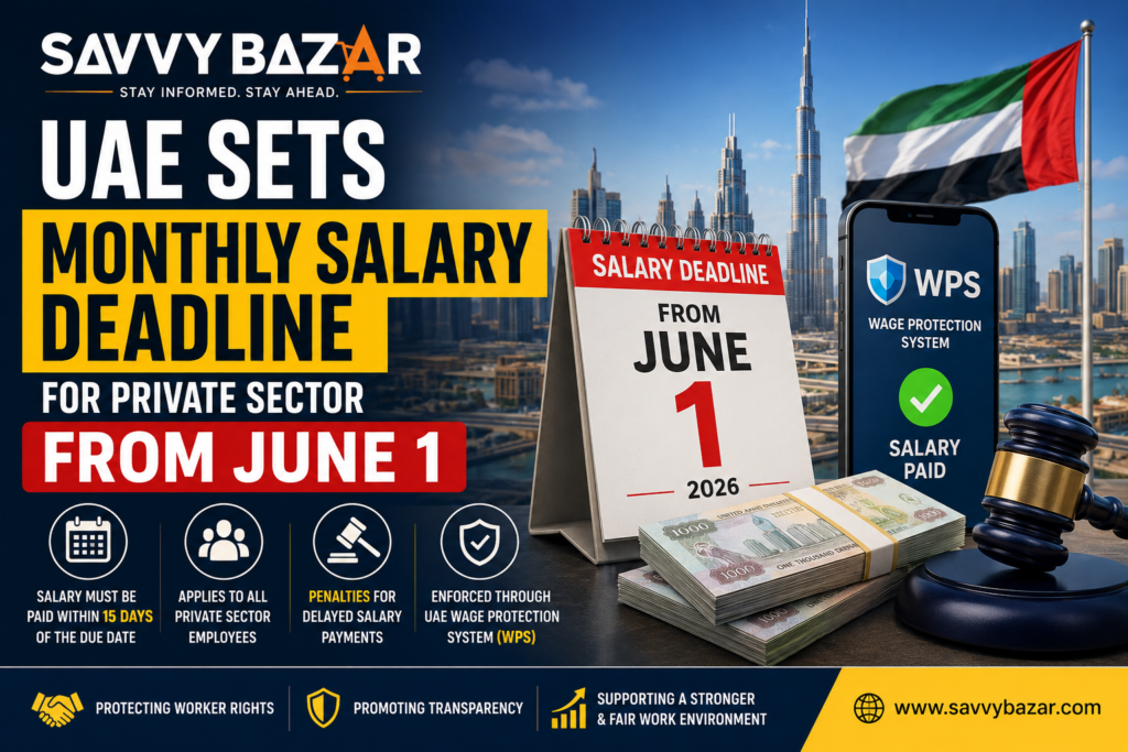 UAE announces new salary payment deadline for private sector companies starting June 1, 2026. Employers could face penalties for delayed wages under updated labor rules.